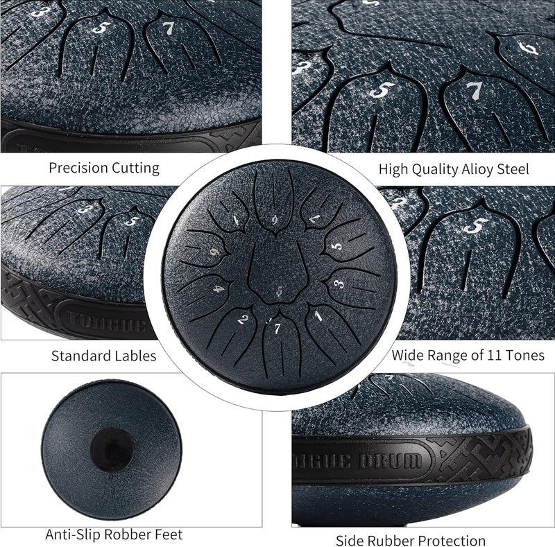 harmuhos Steel Tongue Drum 11 Note 6 Inches D-Key Tank Drum Handpan Drum Percussion Instrument for Meditation Entertainment Musical Education Concert Mind Healing Yoga - Image 3